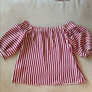 Striped Off-Shoulder Blouse - Red and White